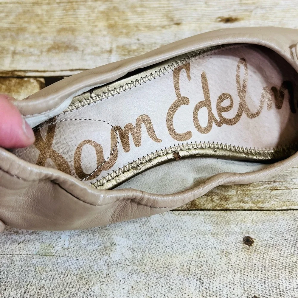 Sam Edelman Felicia Ballet Flats Beige Leather Bow Charm Shoes Womens 6M - Picture 8 of 16